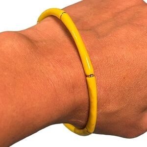 Vintage Bangle Bracelet Yellow Enamel Gold Tone Accent Bamboo Style 8.25”